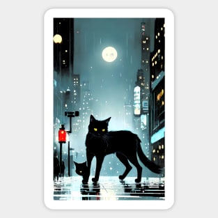 Black yule Cat at night 10 Sticker